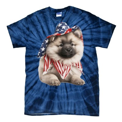 Keeshond USA Flag American Dogs Patriotic 4th Of July Tie-Dye T-Shirt