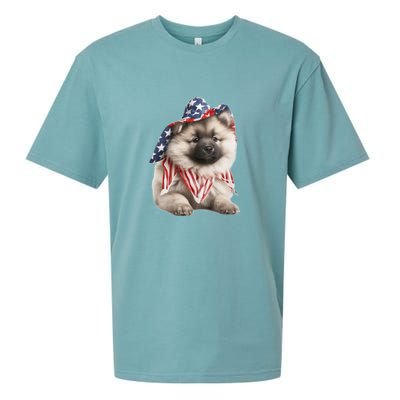 Keeshond USA Flag American Dogs Patriotic 4th Of July Sueded Cloud Jersey T-Shirt