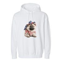 Keeshond USA Flag American Dogs Patriotic 4th Of July Garment-Dyed Fleece Hoodie