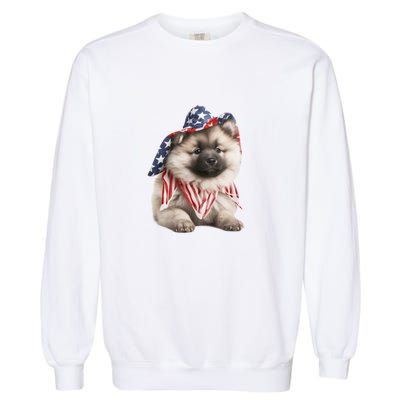 Keeshond USA Flag American Dogs Patriotic 4th Of July Garment-Dyed Sweatshirt