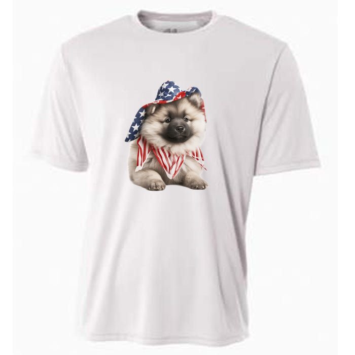 Keeshond USA Flag American Dogs Patriotic 4th Of July Cooling Performance Crew T-Shirt