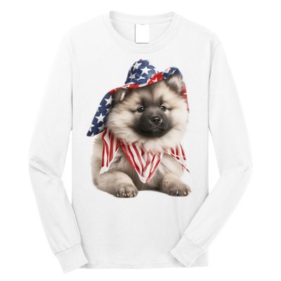 Keeshond USA Flag American Dogs Patriotic 4th Of July Long Sleeve Shirt