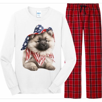 Keeshond USA Flag American Dogs Patriotic 4th Of July Long Sleeve Pajama Set