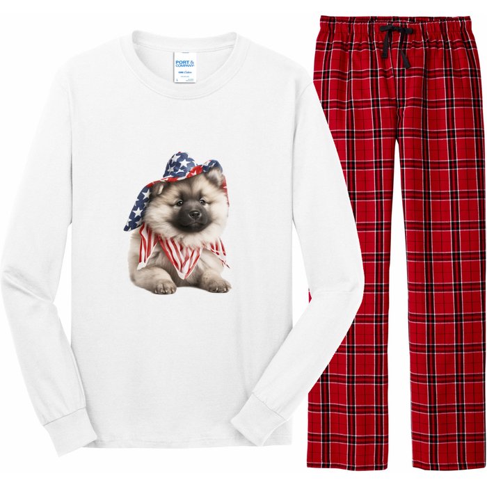 Keeshond USA Flag American Dogs Patriotic 4th Of July Long Sleeve Pajama Set