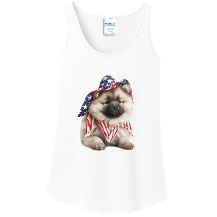 Keeshond USA Flag American Dogs Patriotic 4th Of July Ladies Essential Tank