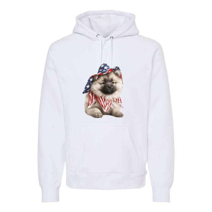 Keeshond USA Flag American Dogs Patriotic 4th Of July Premium Hoodie