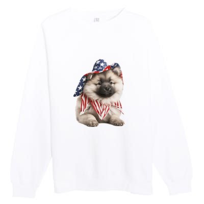 Keeshond USA Flag American Dogs Patriotic 4th Of July Premium Crewneck Sweatshirt