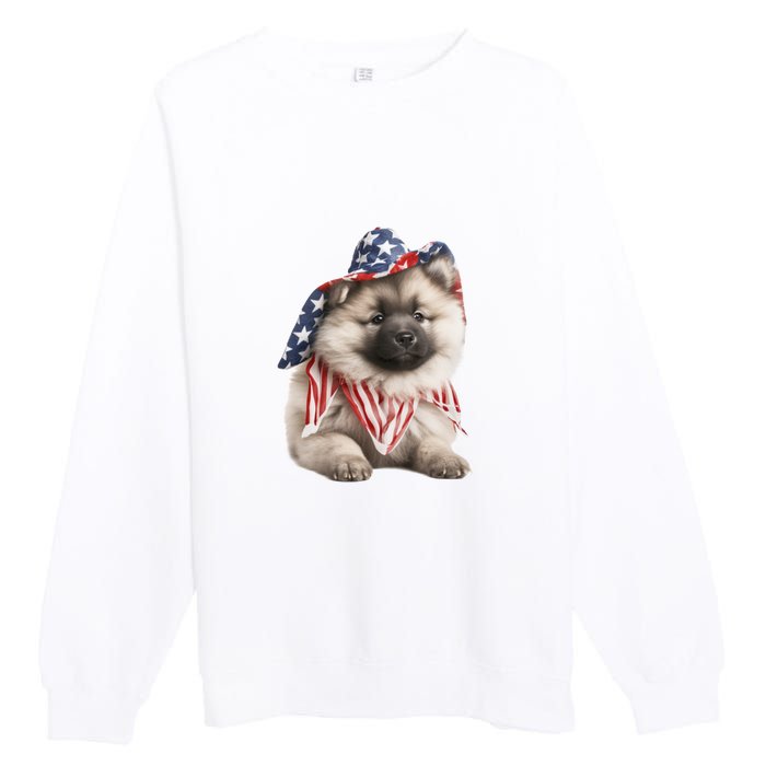 Keeshond USA Flag American Dogs Patriotic 4th Of July Premium Crewneck Sweatshirt