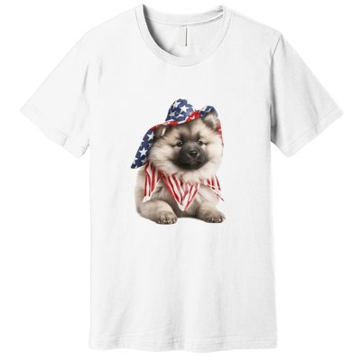 Keeshond USA Flag American Dogs Patriotic 4th Of July Premium T-Shirt