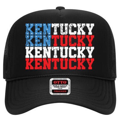 Kentucky Usa Flag 4th Of July Fourth American Vintage High Crown Mesh Back Trucker Hat