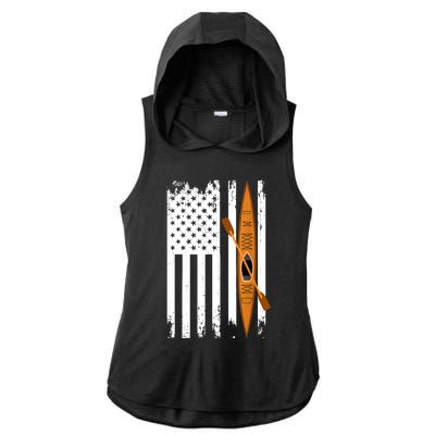 Kayak Us Flag Kayaking Outdoor Adventurer Athletic Kayaker Ladies PosiCharge Tri-Blend Wicking Draft Hoodie Tank