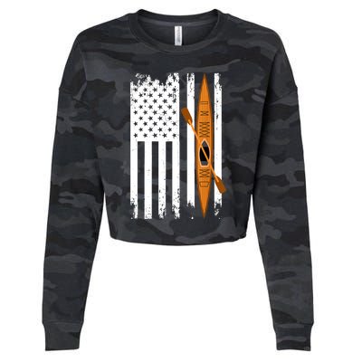 Kayak Us Flag Kayaking Outdoor Adventurer Athletic Kayaker Cropped Pullover Crew