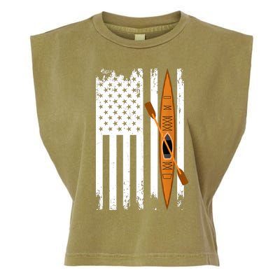 Kayak Us Flag Kayaking Outdoor Adventurer Athletic Kayaker Garment-Dyed Women's Muscle Tee