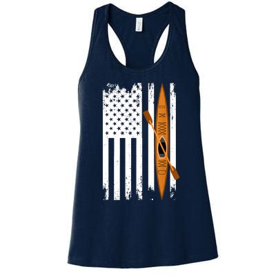 Kayak Us Flag Kayaking Outdoor Adventurer Athletic Kayaker Women's Racerback Tank