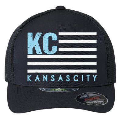 Kc Usa Flag Kansas City Blue & Light Blue Kc Usa Kansas Flexfit Unipanel Trucker Cap