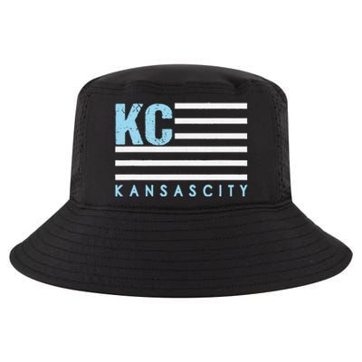 Kc Usa Flag Kansas City Blue & Light Blue Kc Usa Cool Comfort Performance Bucket Hat