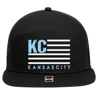 Kc Usa Flag Kansas City Blue & Light Blue Kc Usa 7 Panel Mesh Trucker Snapback Hat