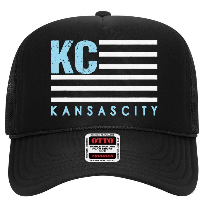 Kc Usa Flag Kansas City Blue & Light Blue Kc Usa High Crown Mesh Back Trucker Hat