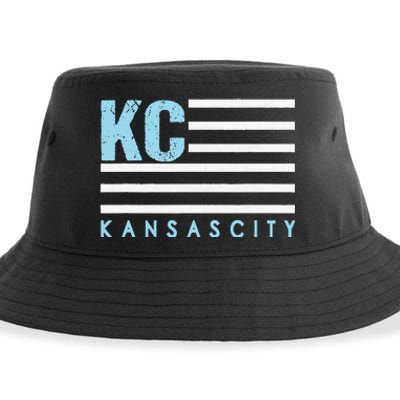 Kc Usa Flag Kansas City Blue & Light Blue Kc Usa Sustainable Bucket Hat