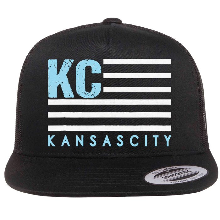 Kc Usa Flag Kansas City Blue & Light Blue Kc Usa Flat Bill Trucker Hat