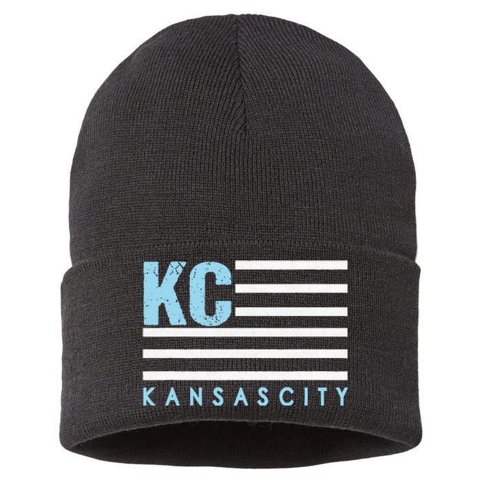 Kc Usa Flag Kansas City Blue & Light Blue Kc Usa Sustainable Knit Beanie