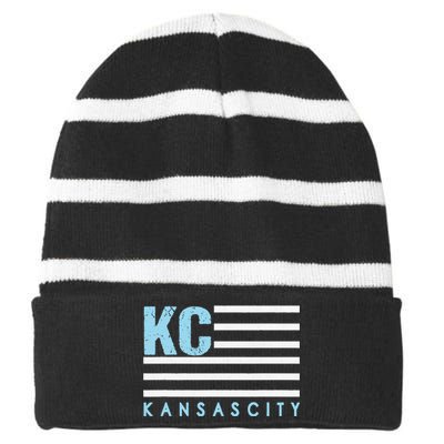 Kc Usa Flag Kansas City Blue & Light Blue Kc Usa Striped Beanie with Solid Band