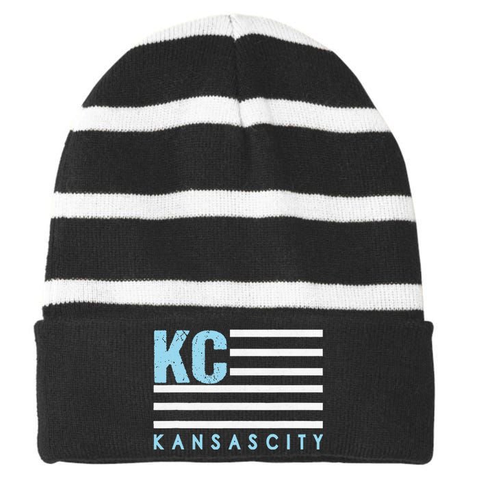 Kc Usa Flag Kansas City Blue & Light Blue Kc Usa Striped Beanie with Solid Band