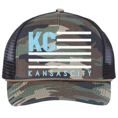 Kc Usa Flag Kansas City Blue & Light Blue Kc Usa Retro Rope Trucker Hat Cap