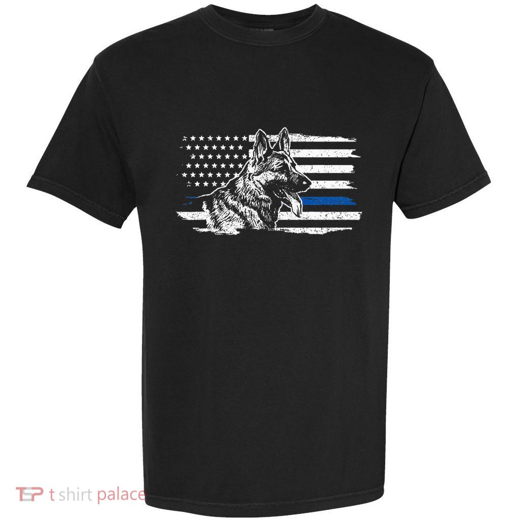 K9 Unit German Shepherd Dog Thin Blue Line Patriotic Police Garment-Dyed Heavyweight T-Shirt