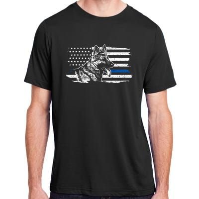 K9 Unit German Shepherd Dog Thin Blue Line Patriotic Police Adult ChromaSoft Performance T-Shirt