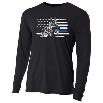 K9 Unit German Shepherd Dog Thin Blue Line Patriotic Police Cooling Performance Long Sleeve Crew