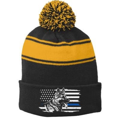 K9 Unit German Shepherd Dog Thin Blue Line Patriotic Police Stripe Pom Pom Beanie