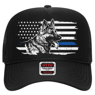 K9 Unit German Shepherd Dog Thin Blue Line Patriotic Police High Crown Mesh Back Trucker Hat