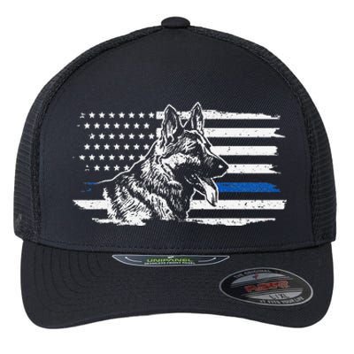 K9 Unit German Shepherd Dog Thin Blue Line Patriotic Police Flexfit Unipanel Trucker Cap