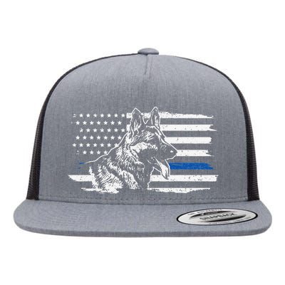 K9 Unit German Shepherd Dog Thin Blue Line Patriotic Police Flat Bill Trucker Hat