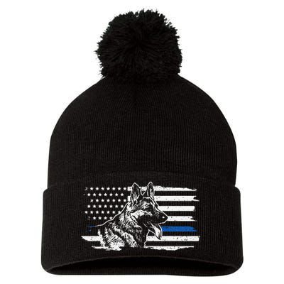 K9 Unit German Shepherd Dog Thin Blue Line Patriotic Police Pom Pom 12in Knit Beanie