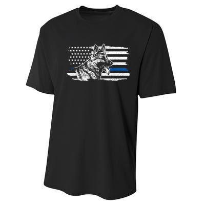 K9 Unit German Shepherd Dog Thin Blue Line Patriotic Police Performance Sprint T-Shirt