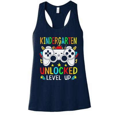 Kindergarten Unlocked Level Up Gamer Boy Back To School Women's Racerback Tank