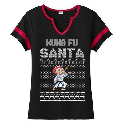 Kung Fu Santa Ugly Christmas Ladies Halftime Notch Neck Tee