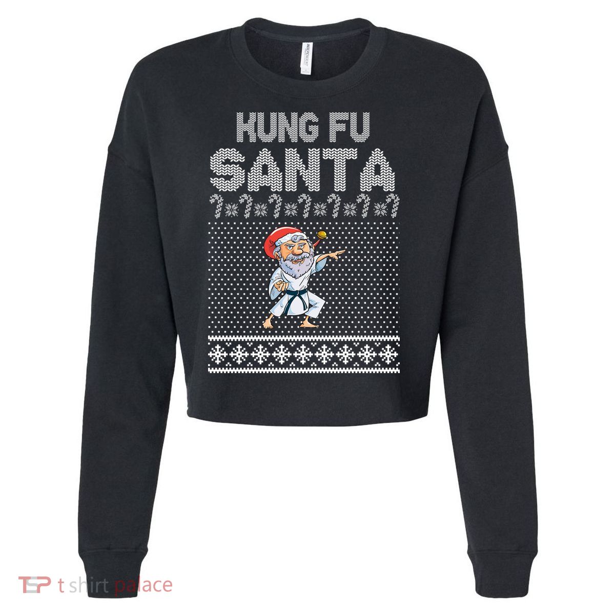 Kung Fu Santa Ugly Christmas Cropped Pullover Crew