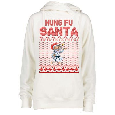 Kung Fu Santa Ugly Christmas Womens Funnel Neck Pullover Hood