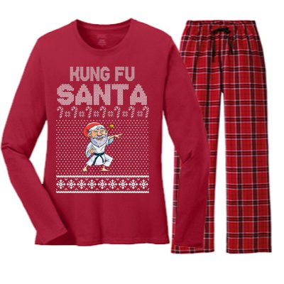 Kung Fu Santa Ugly Christmas Women's Long Sleeve Flannel Pajama Set 