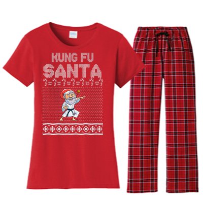 Kung Fu Santa Ugly Christmas Women's Flannel Pajama Set