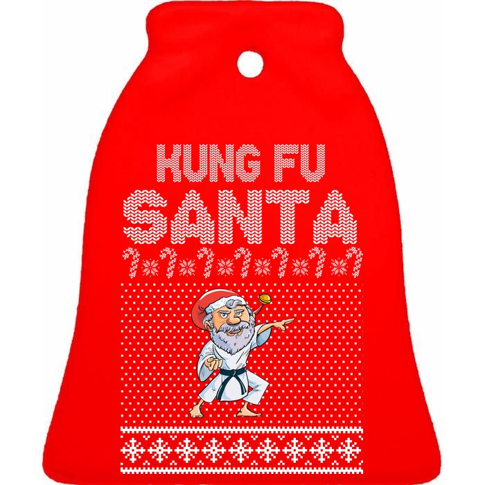 Kung Fu Santa Ugly Christmas Ceramic Bell Ornament