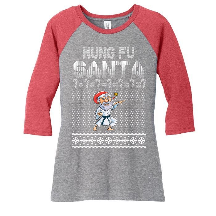 Kung Fu Santa Ugly Christmas Women's Tri-Blend 3/4-Sleeve Raglan Shirt