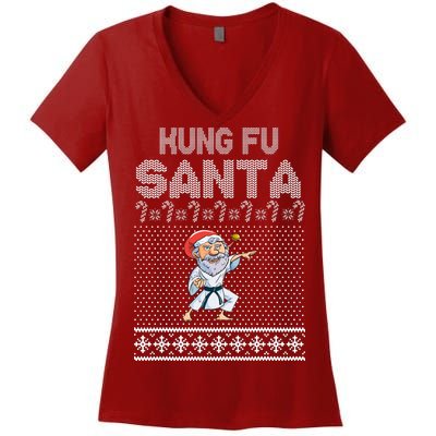 Kung Fu Santa Ugly Christmas Women's V-Neck T-Shirt