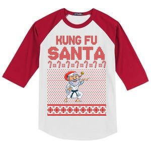 Kung Fu Santa Ugly Christmas Kids Colorblock Raglan Jersey