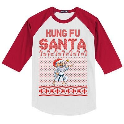 Kung Fu Santa Ugly Christmas Kids Colorblock Raglan Jersey