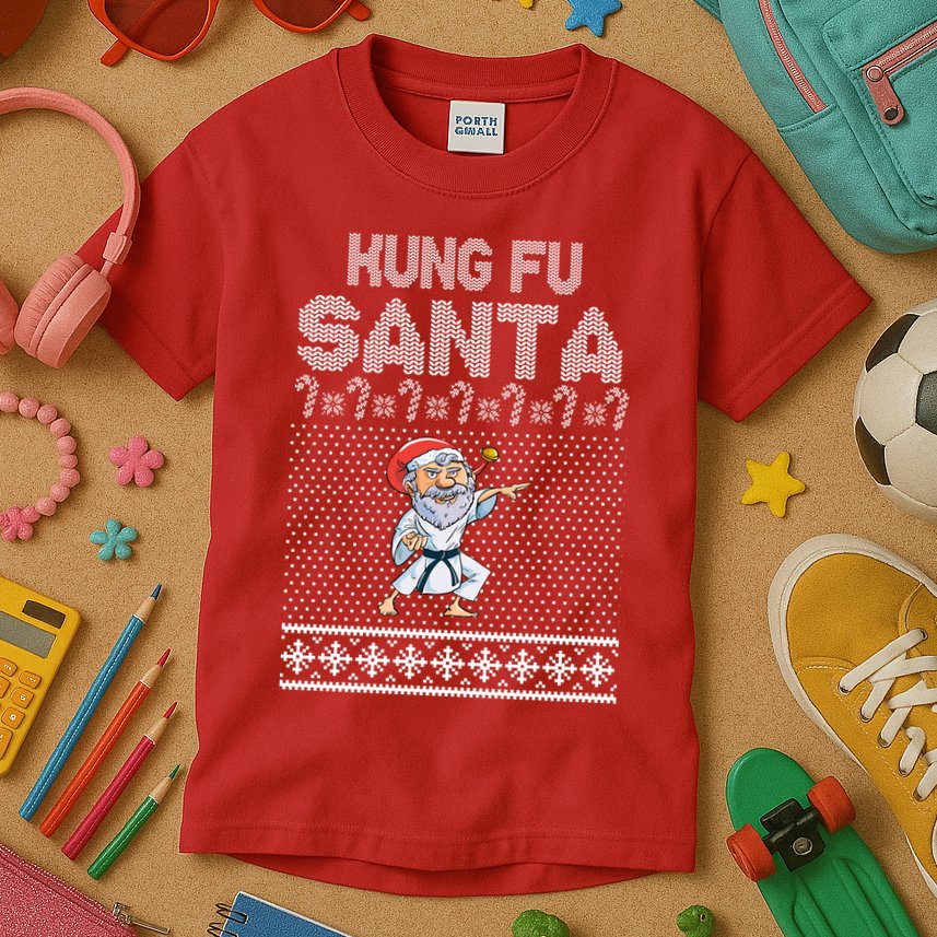 Kung Fu Santa Ugly Christmas Kids T-Shirt