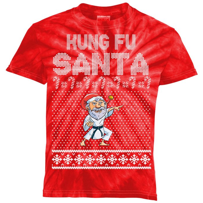 Kung Fu Santa Ugly Christmas Kids Tie-Dye T-Shirt